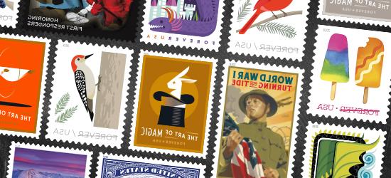 各种美国邮政邮票.